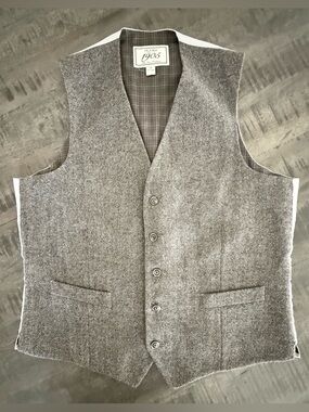 VINTAGE/Bank Men's Brown Gray Herringbone Wool Vest
